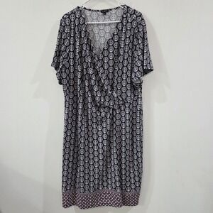 Talbots Womens Midi‎ Dress Size 3X Floral Faux Wrap Short Sleeve Boho